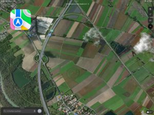 Feldwerbung als Satellitenaufnahme im Navi und auf Kartendiensten