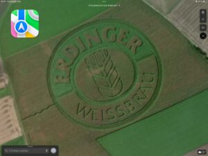 Feldwerbung als Satellitenaufnahme im Navi und auf Kartendiensten